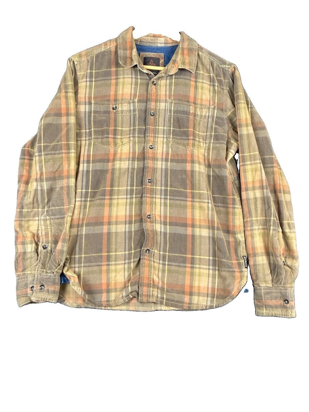 Prana Shirt Men’s Small Brown Plaid Corduroy Button Up Outdoor Hiking Western